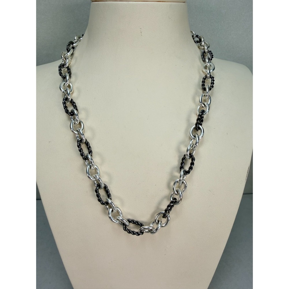 Dana Buchman Two Tone Black Silver Chunky Chain Necklace Designer Statement